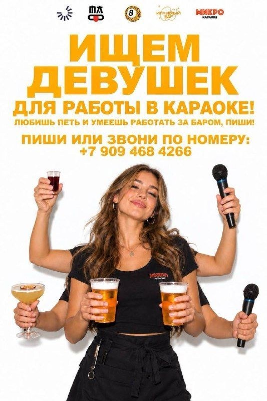 Микро Караоке ищет девушку-бармена: 3000 ₽ за выход