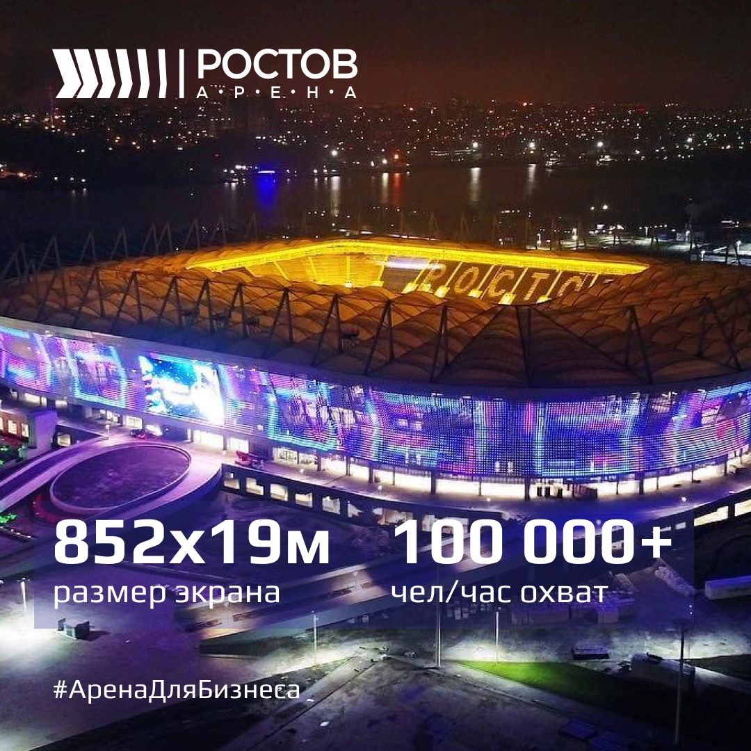 Реклама на медиафасаде «Ростов Арены»: 852×19 метров