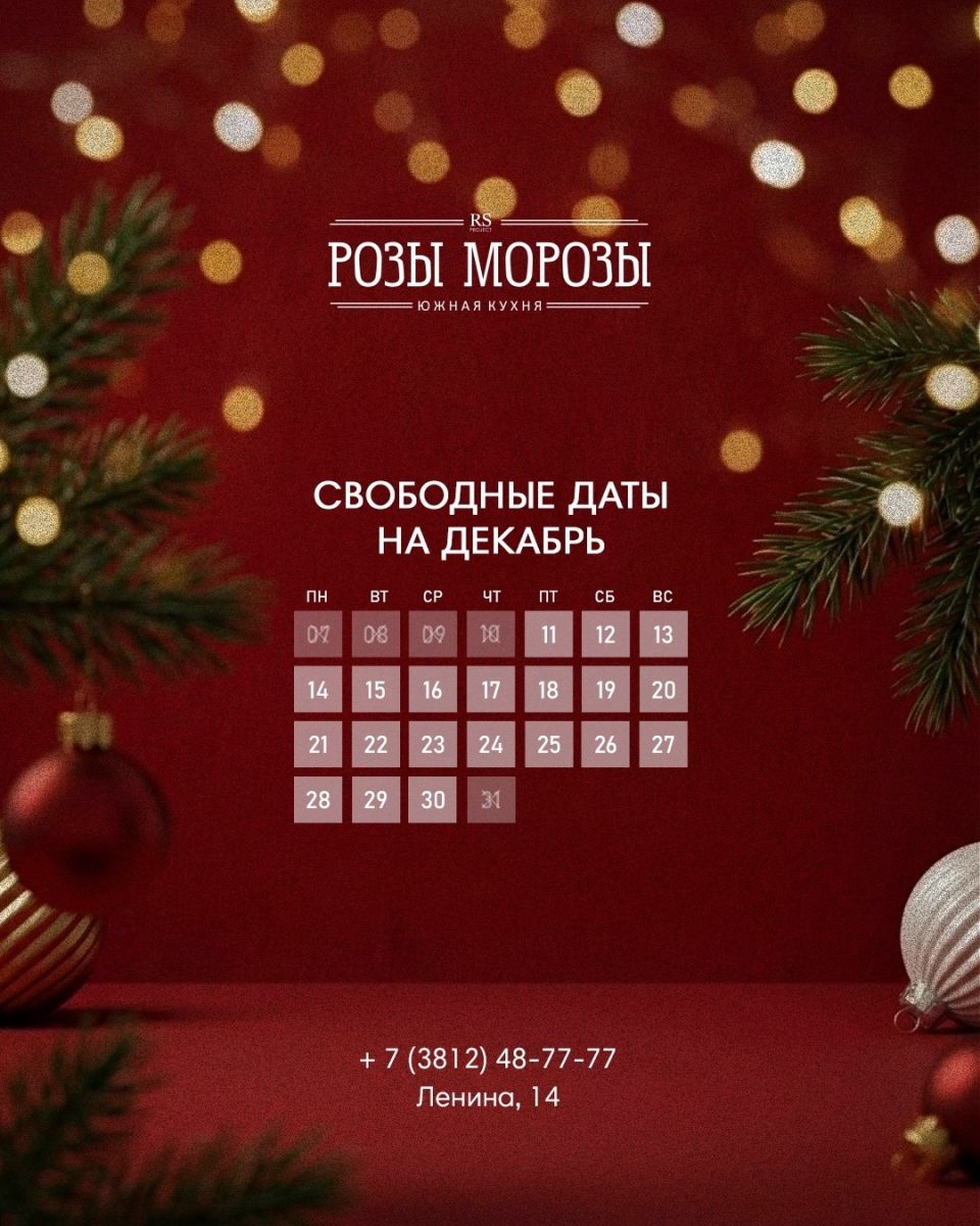 Бронирование новогодних корпоративов с 11 по 30 декабря
