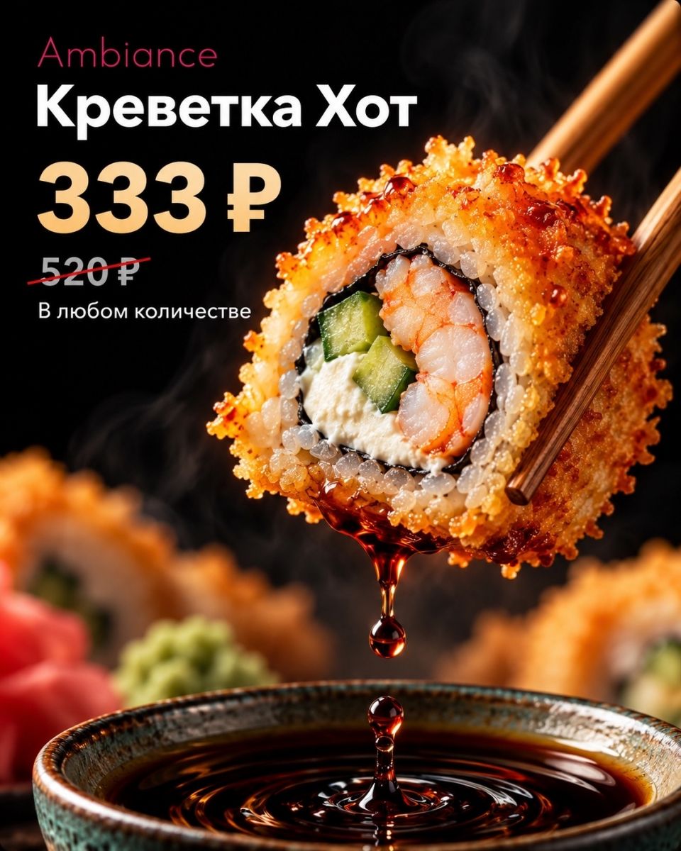 Ролл «Креветка Хот» в Ambiance по 333 ₽ вместо 520 ₽