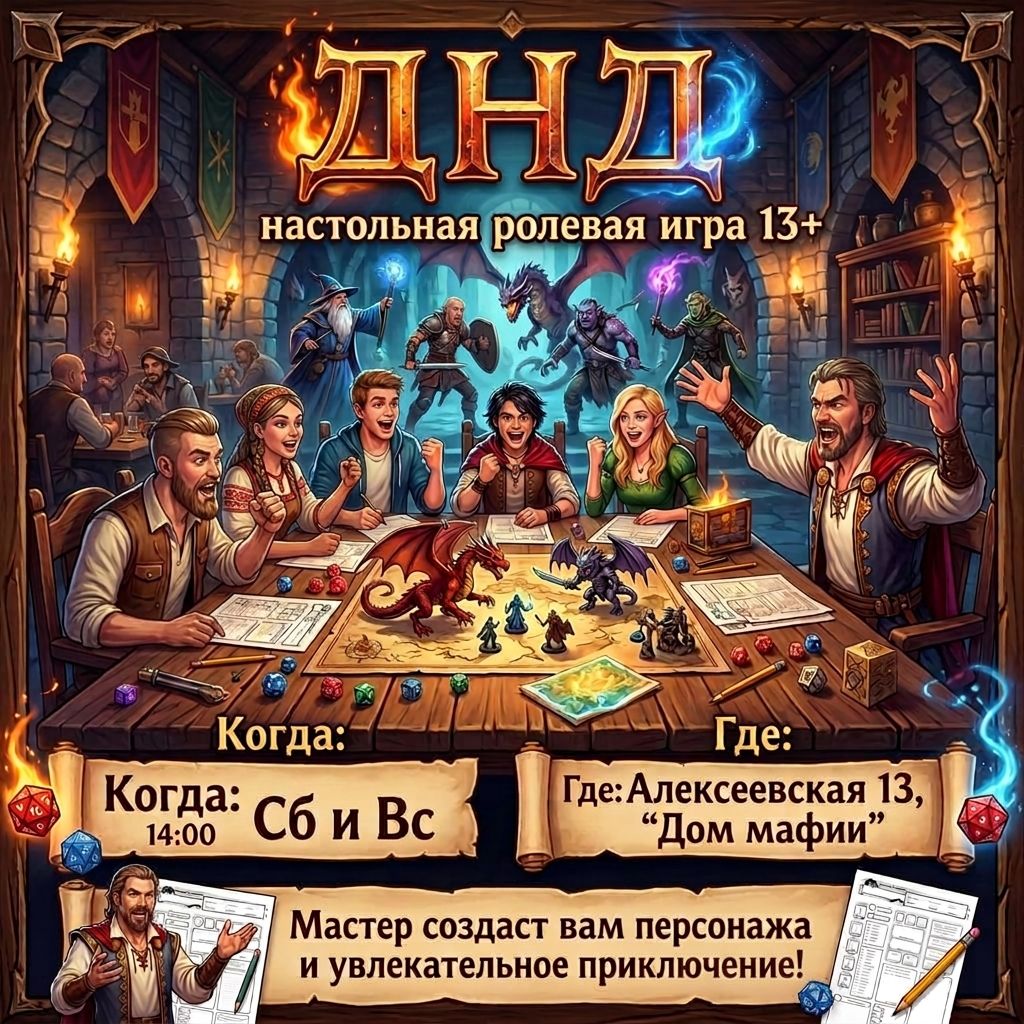 ДНД в «Доме мафии»: игры по выходным, вход 500 ₽