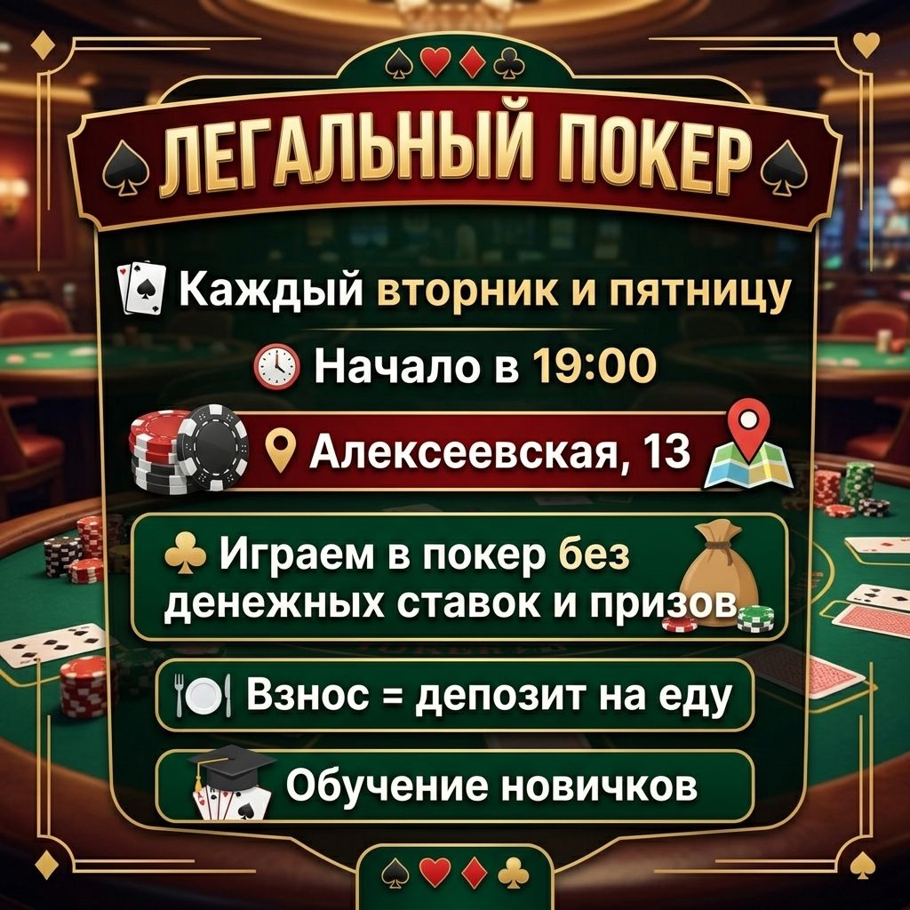 Легальный покер по пятницам в «Доме мафии» на Алексеевской 13
