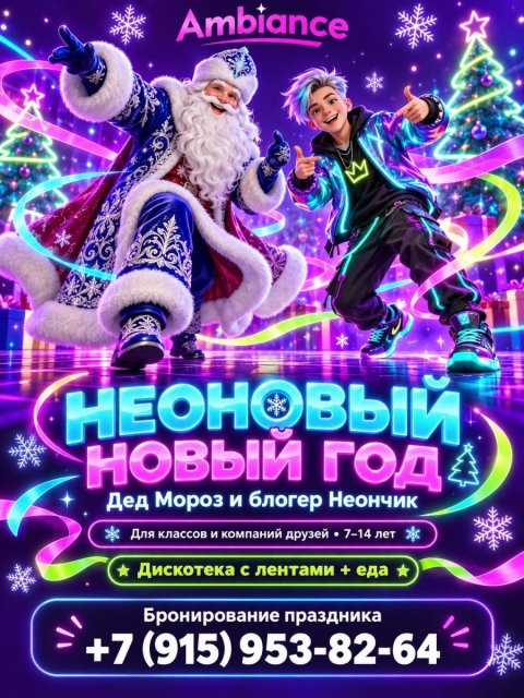 Неоновый новогодний праздник для детей 7–14 лет в Ambiance