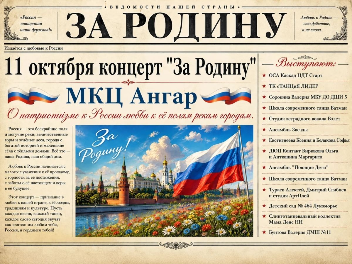 Приглашаем посетить концерт "За Родину!" 11 октября Нижний Новгород в творческом пространстве МКЦ "Ангар" @angarnn.