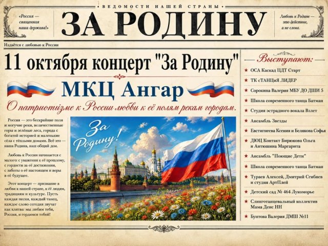 Приглашаем посетить концерт "За Родину!" 11 октября Нижний Новгород в творческом пространстве МКЦ "Ангар" @angarnn.